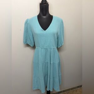 NWOT RDI Women’s Textured V-Neck Teal Mini Dress M